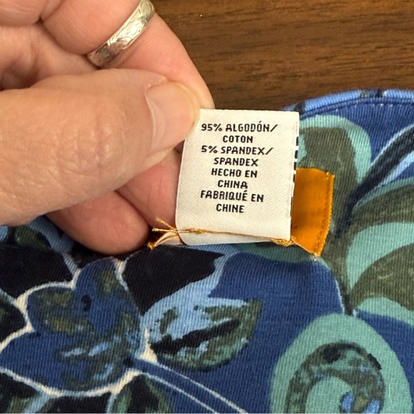 NWT Ruby Rd. Blue Floral Print Beaded Tunic Top L 3/4 Sleeve Cotton Blend Resort - Picture 7 of 11